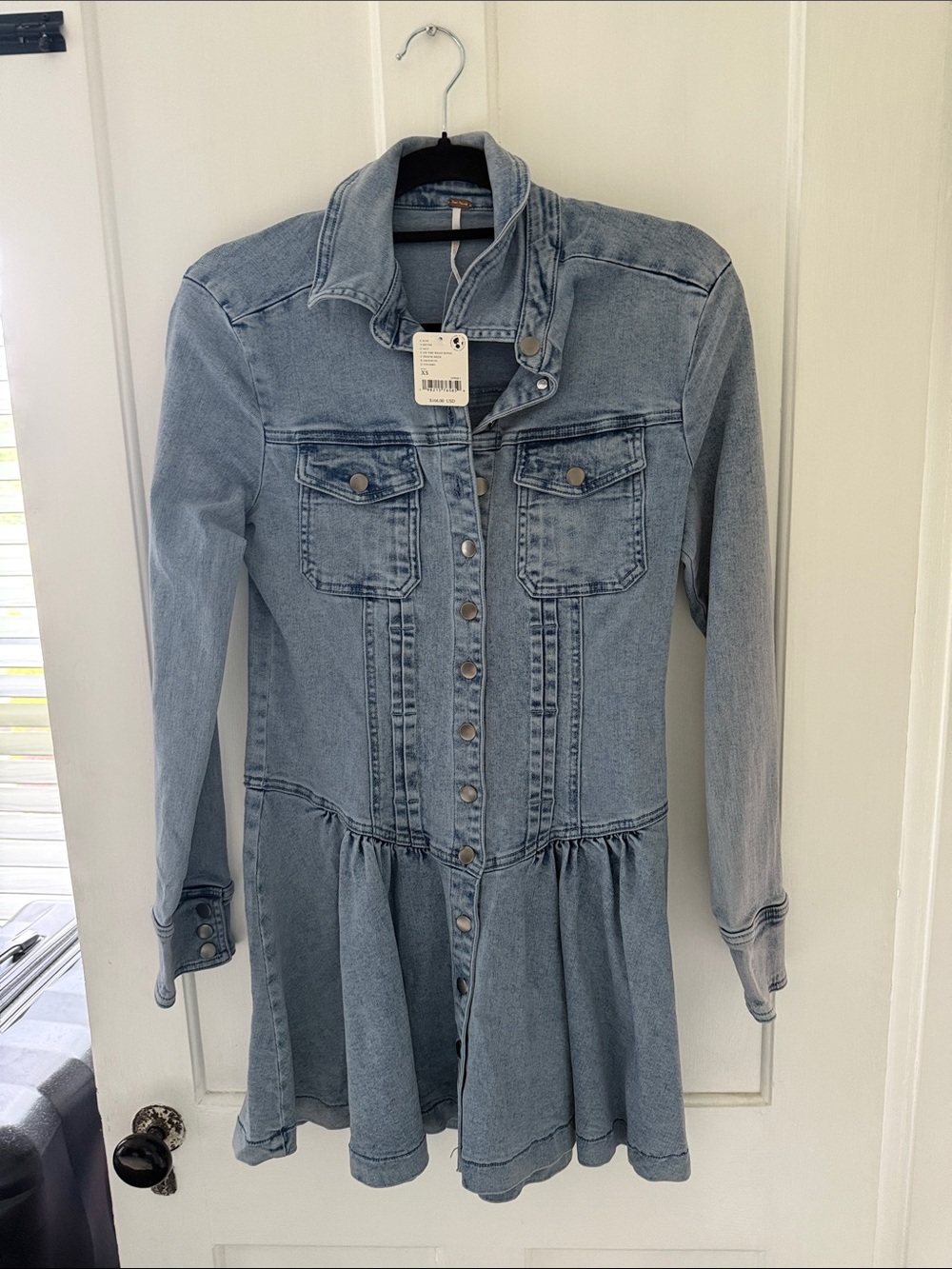 Free People Light Wash Denim Roadhouse mini dress. Still has tags